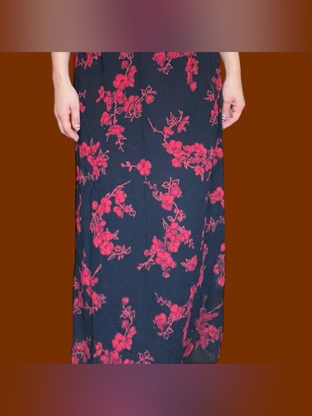 Classiques Entier Black Maxi Skirt with Red Floral Print